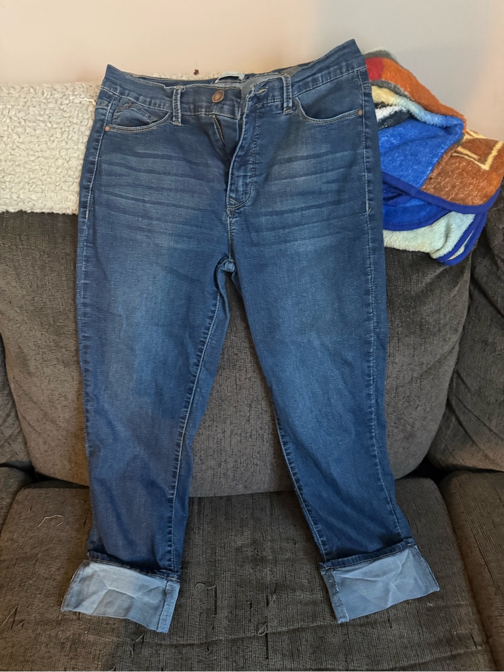 Angels Women's Boyfriend Jeans in Medium Blue with Cuffs